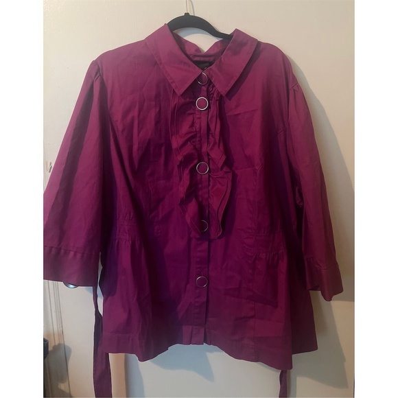 Lane Bryant Women's Purple Ruffle Shirt Jacket Belted Plus Size 28 NWT‎ - Picture 3 of 7